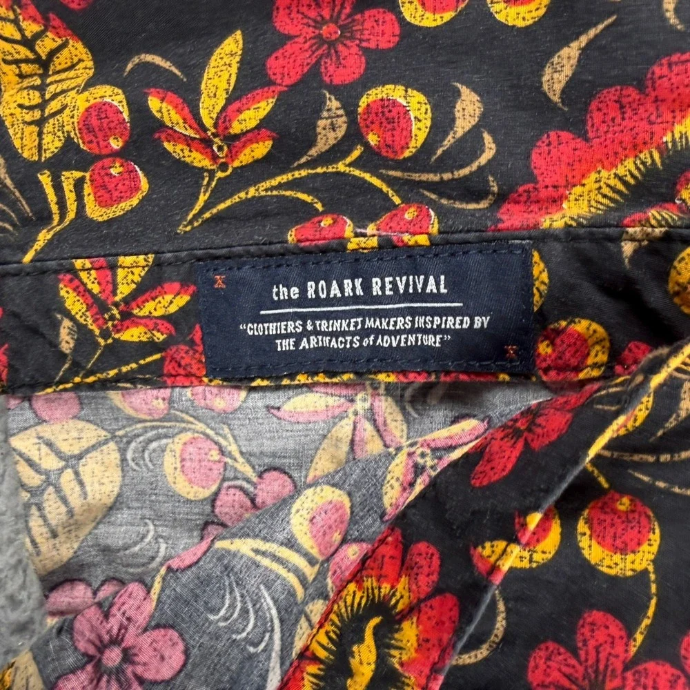 The Roark Revival Shirt Mens L Black Floral Short Sleeve Artifacts of Adventure - Picture 10 of 11